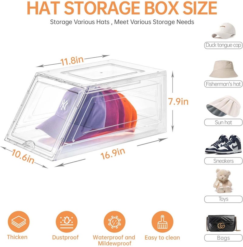 Euct 2 Pack Hat Organizer for Baseball Caps,Large Clear Cap Organizer with Drawer,Hats Holder Box for Closet with Sliding Tray,Stackable Hat Rack Display Case,Multi-use Hat Case for Caps,Each Holds 12 Hats - Image 2
